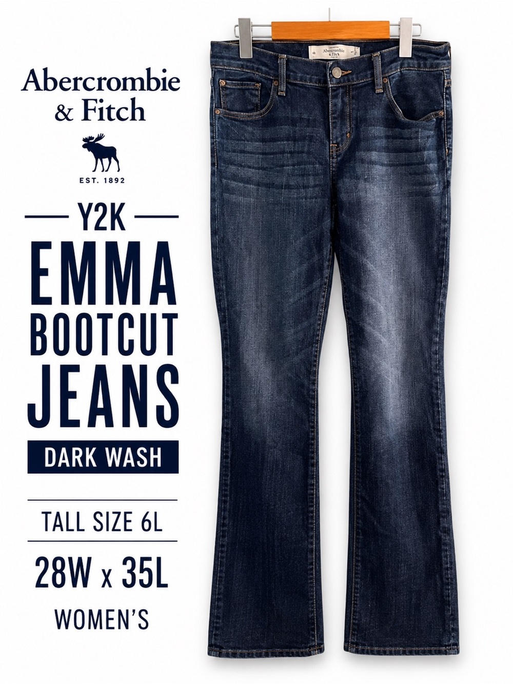 Y2K Abercrombie & Fitch Emma Bootcut Jeans Dark Wash Tall Size 6L / 28W x 35L